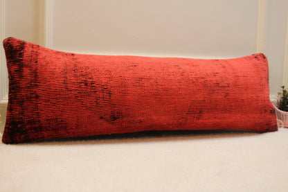 Handmade Red Turkish Rug Lumbar Pillow Cover: Vintage Woven Kilim, 12x36 in