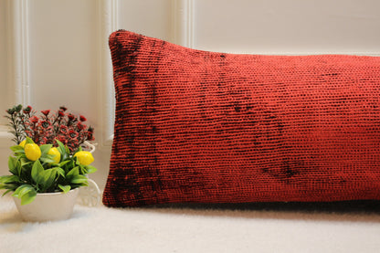 Handmade Red Turkish Rug Lumbar Pillow Cover: Vintage Woven Kilim, 12x36 in