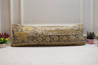 Beige Vintage Turkish Rug Pillow: 12x36 Boho Lumbar Pillow Cover
