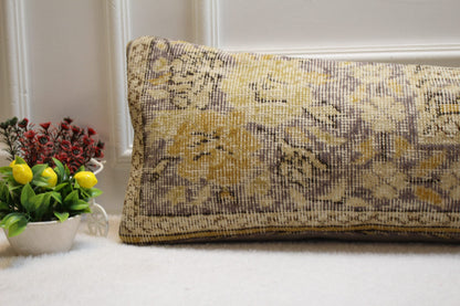 Beige Vintage Turkish Rug Pillow: 12x36 Boho Lumbar Pillow Cover