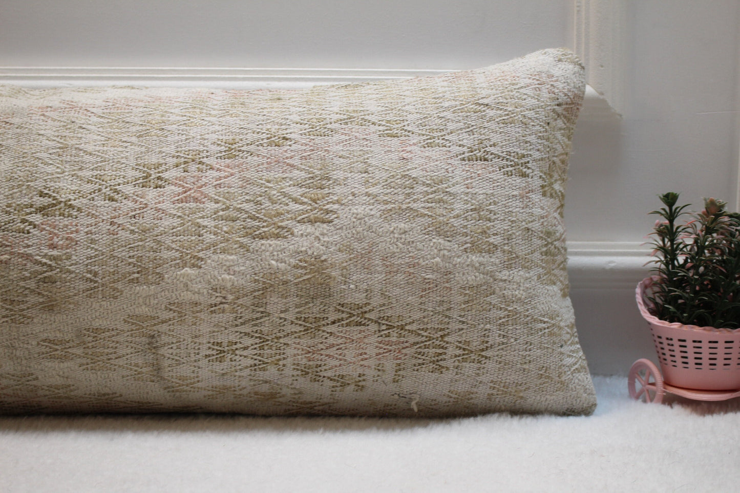 Handmade Turkish Kilim Pillow: Vintage Lumbar Cover (12x36 in)
