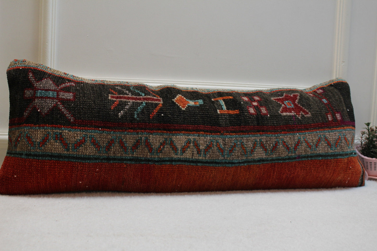 Handmade Anatolian Rug Pillow Cover: Vintage Lumbar Pillow, 12x36 inch