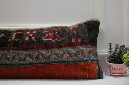 Handmade Anatolian Rug Pillow Cover: Vintage Lumbar Pillow, 12x36 inch