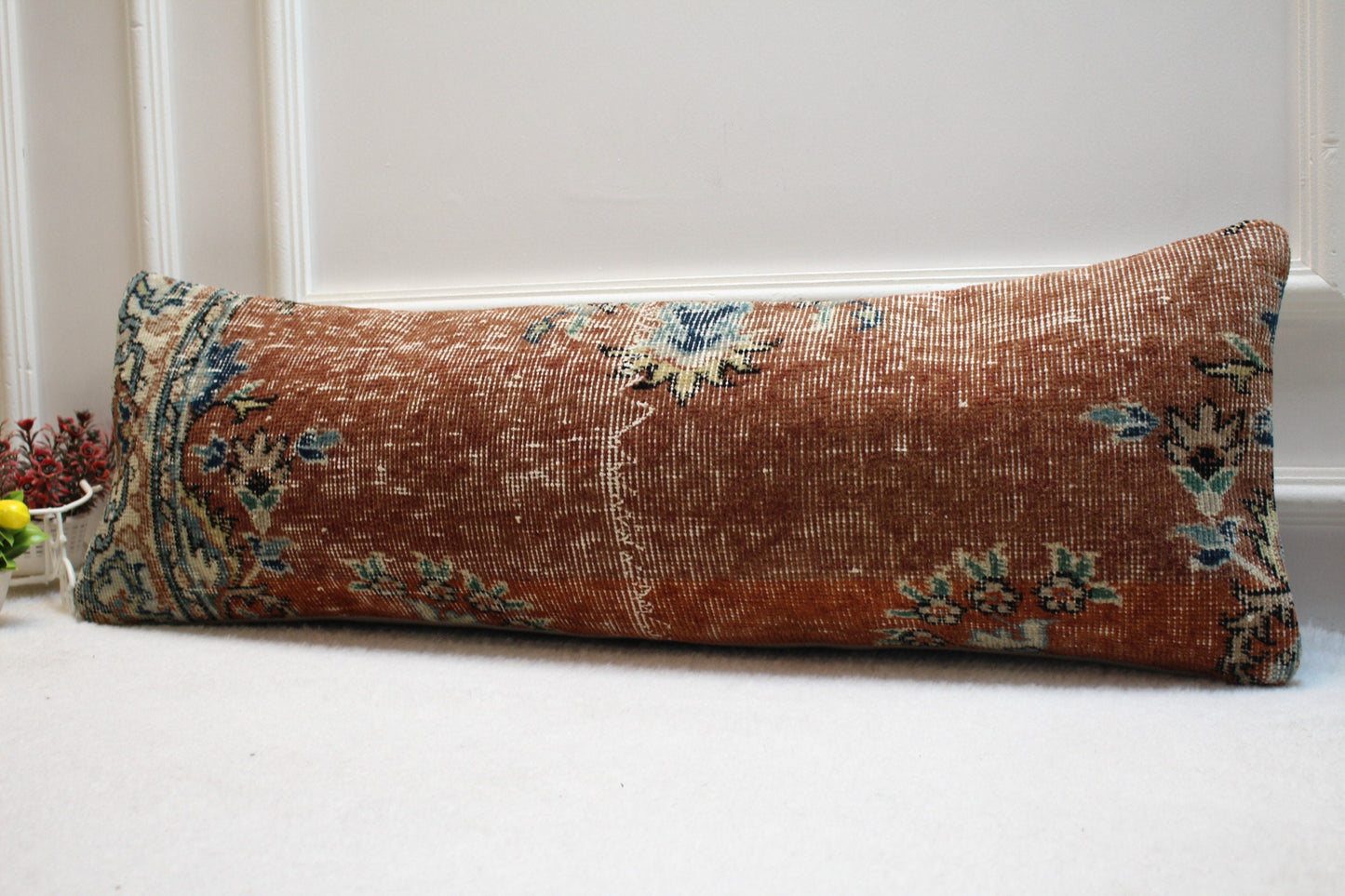 Vintage Turkish Rug Pillow Cover: Upcycled Wool Lumbar Pillow, 12x36