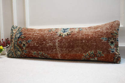 Vintage Turkish Rug Pillow Cover: Upcycled Wool Lumbar Pillow, 12x36