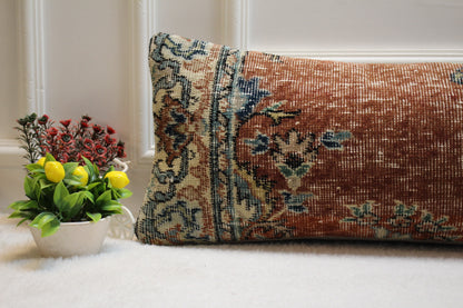 Vintage Turkish Rug Pillow Cover: Upcycled Wool Lumbar Pillow, 12x36