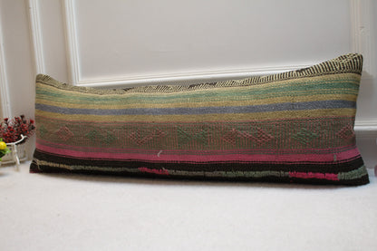 Striped Kilim Pillow Cover: Organic Wool Lumbar Pillow (12x36 in)