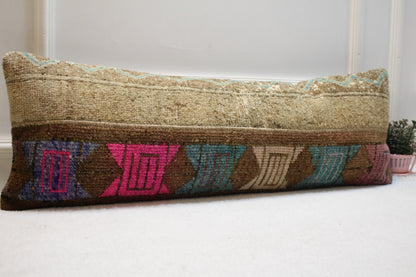 Handmade Kilim Pillow Cover: Upcycled Woven Rug, Boho Decor (12x36 in)