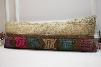 Handmade Kilim Pillow Cover: Upcycled Woven Rug, Boho Decor (12x36 in)
