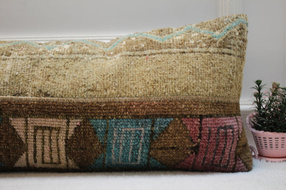 Handmade Kilim Pillow Cover: Upcycled Woven Rug, Boho Decor (12x36 in)