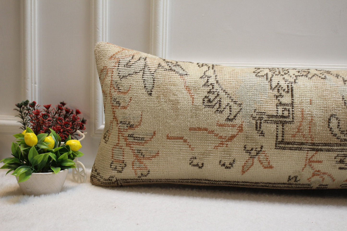 Handmade Lumbar Kilim Pillow Cover: Vintage Anatolian Rug, 12x36