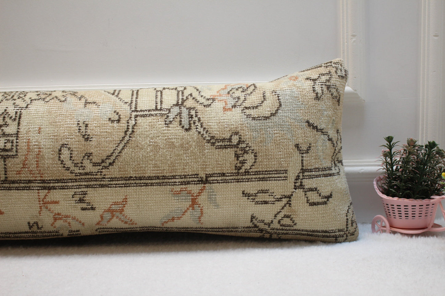 Handmade Lumbar Kilim Pillow Cover: Vintage Anatolian Rug, 12x36