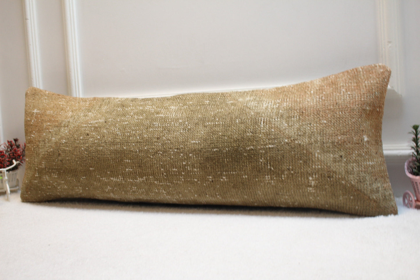 Handmade Kilim Lumbar Pillow Cover: Vintage Woven Rug, 12x36 inch