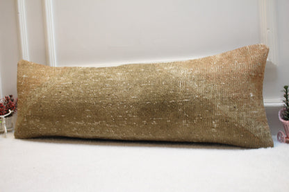 Handmade Kilim Lumbar Pillow Cover: Vintage Woven Rug, 12x36 inch