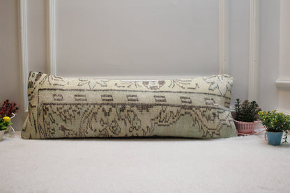 Vintage Turkish Rug Pillow Cover: Green Boho Lumbar Pillow (12x36 in)