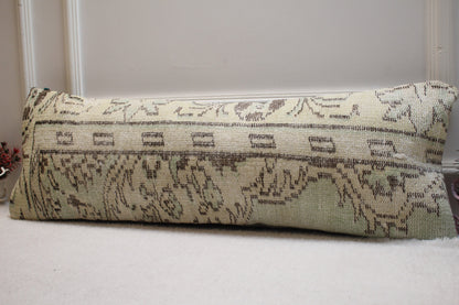 Vintage Turkish Rug Pillow Cover: Green Boho Lumbar Pillow (12x36 in)
