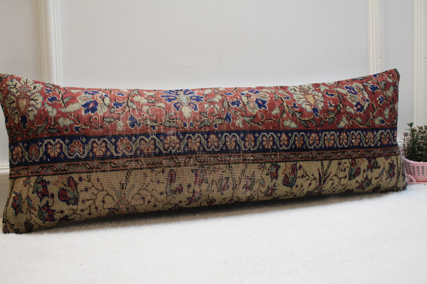 Floral Kilim Pillow Cover (12x36 in): Upcycled Woven Rug, Organic Wool