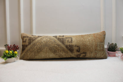 Handmade Wool Lumbar Pillow Cover: Vintage Anatolian Rug, 12x36 inch