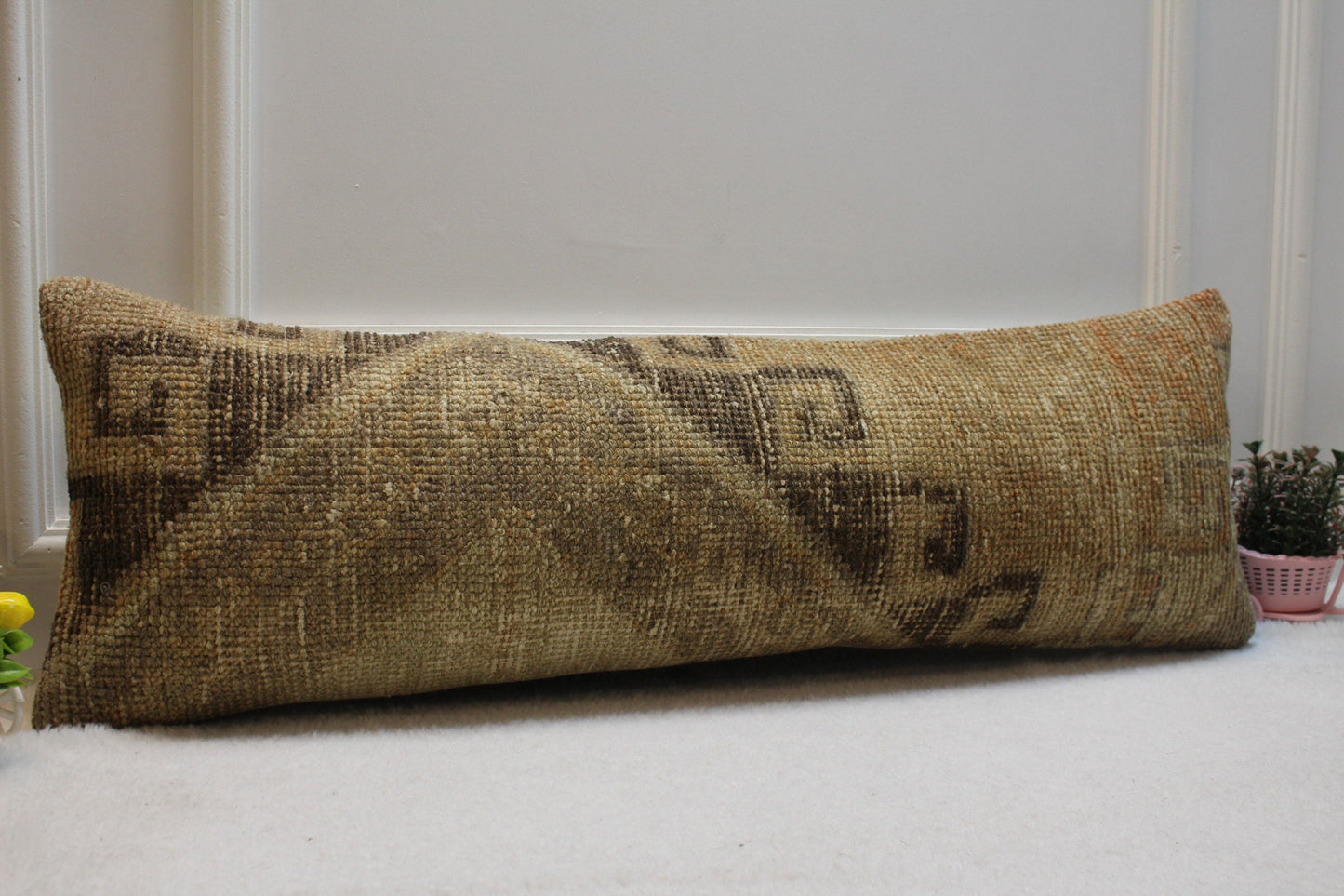 Handmade Wool Lumbar Pillow Cover: Vintage Anatolian Rug, 12x36 inch