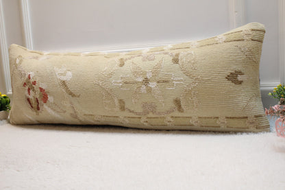 Floral Kilim Lumbar Pillow Cover: Handmade Upcycled Rug, 12x36 inch
