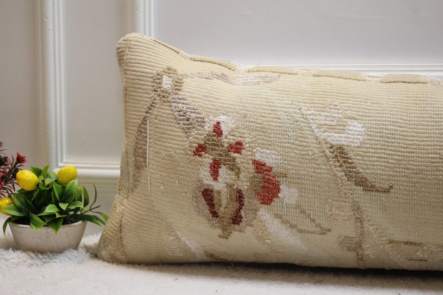 Floral Kilim Lumbar Pillow Cover: Handmade Upcycled Rug, 12x36 inch