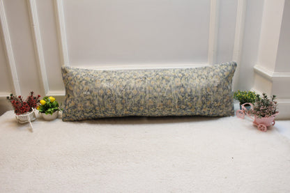 Blue Vintage Turkish Rug Pillow Cover: Handmade Organic Wool (12x36 in)