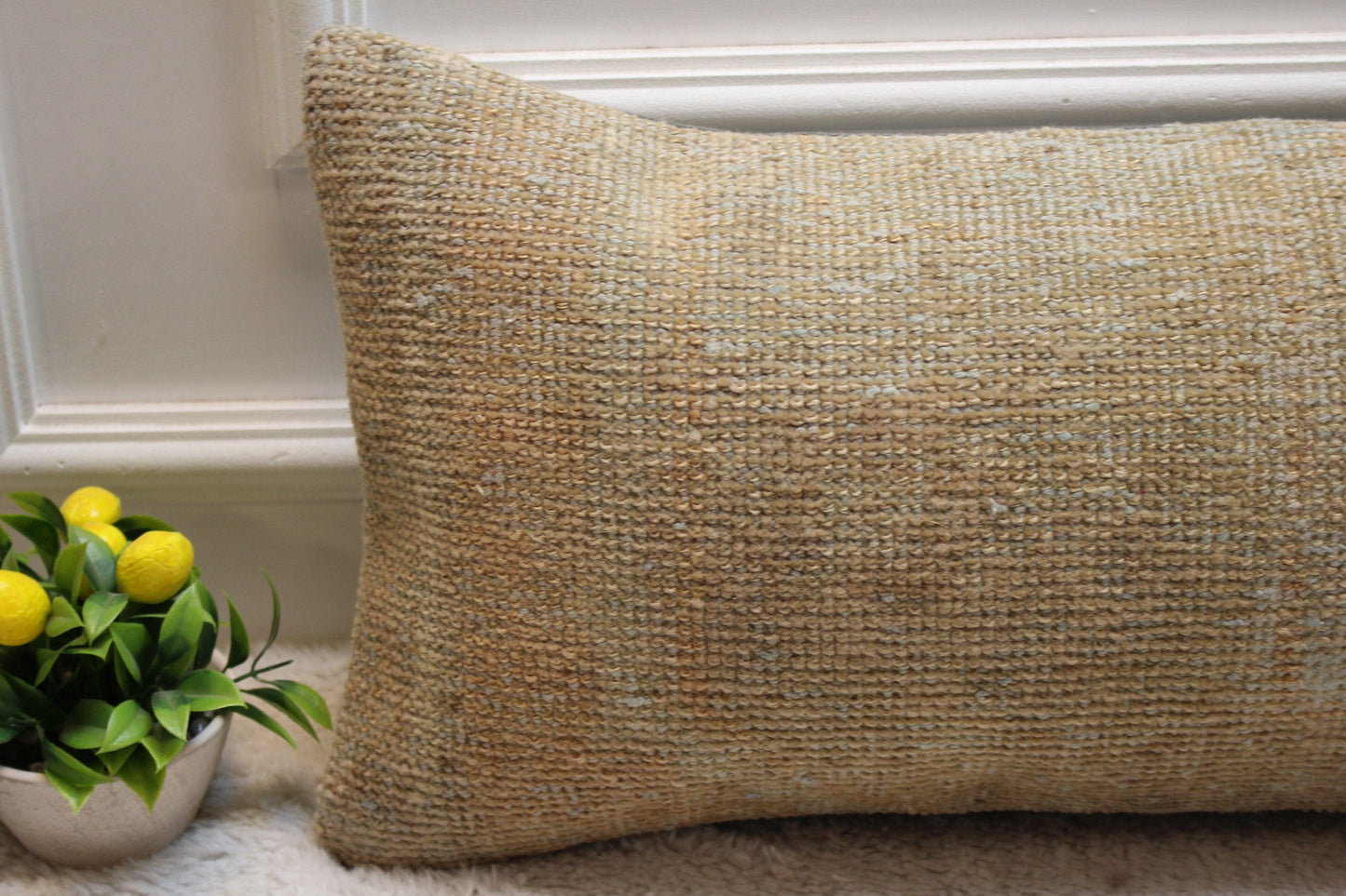 Lumbar Turkish Rug Pillow Cover: Beige Brown Boho Decor (12x36 in)
