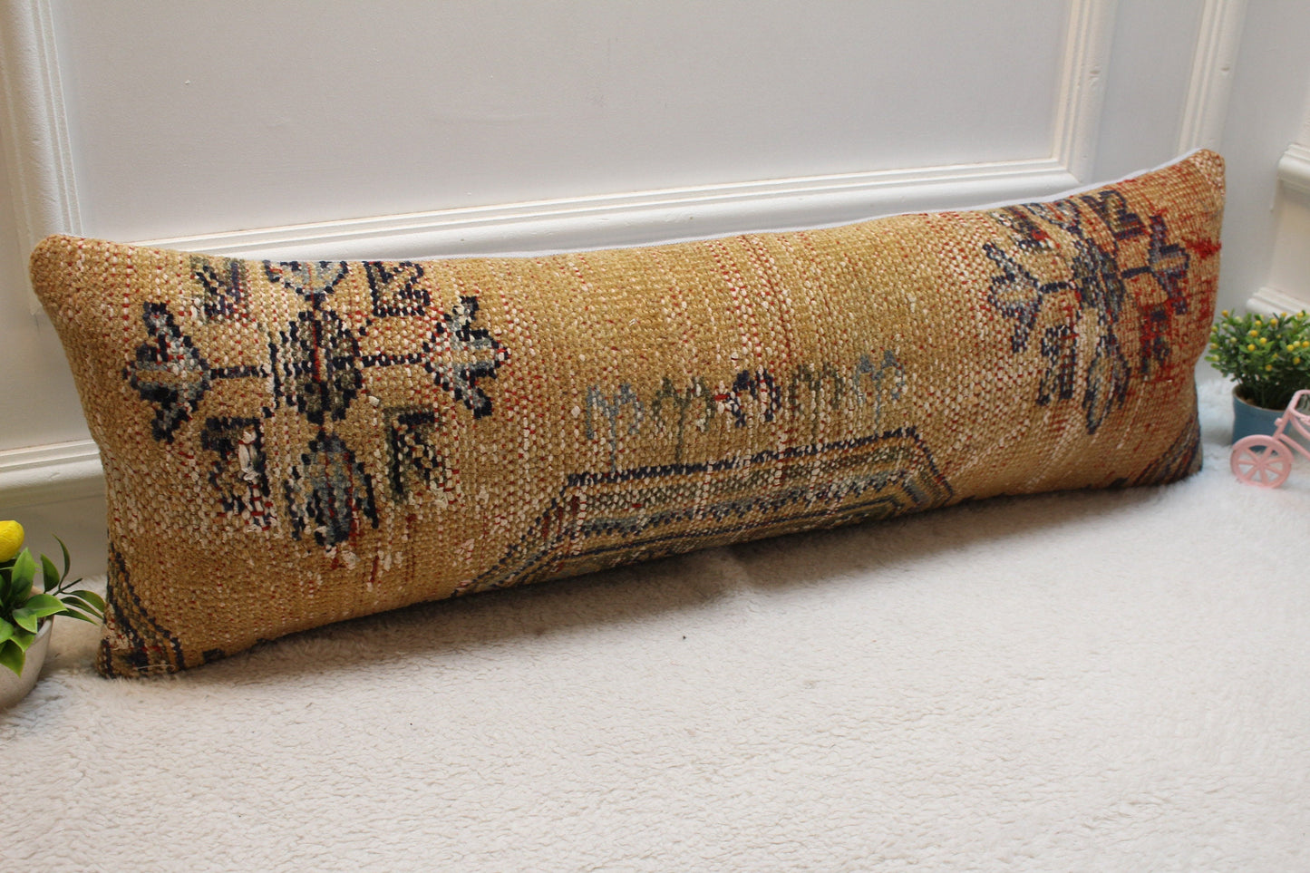 Orange Turkish Rug Pillow Cover: Vintage Boho Lumbar Pillow, 12x36 inch