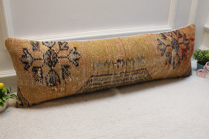 Orange Turkish Rug Pillow Cover: Vintage Boho Lumbar Pillow, 12x36 inch