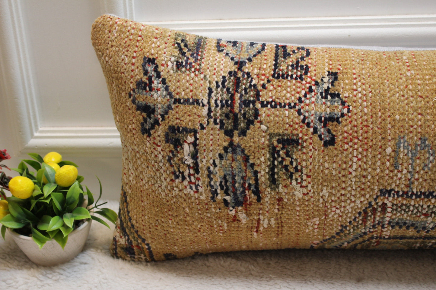 Orange Turkish Rug Pillow Cover: Vintage Boho Lumbar Pillow, 12x36 inch