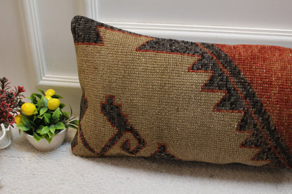 Handmade Kilim Lumbar Pillow Cover: Upcycled Rug, 12x36 inch