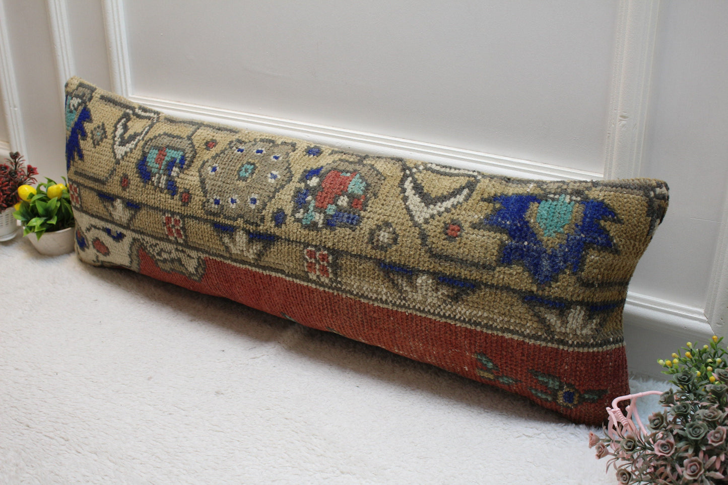 Vintage Turkish Rug Lumbar Pillow Cover: Red & Brown, 12x36 inch