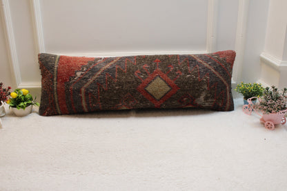 Handmade Kilim Pillow Cover: Black & Red Woven Rug Pillow (12x36 in)