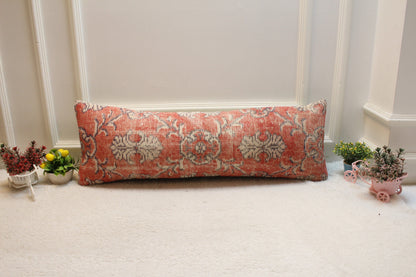 Red Turkish Rug Pillow Cover: Vintage Kilim Lumbar Pillow, 12x36 inch