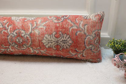 Red Turkish Rug Pillow Cover: Vintage Kilim Lumbar Pillow, 12x36 inch