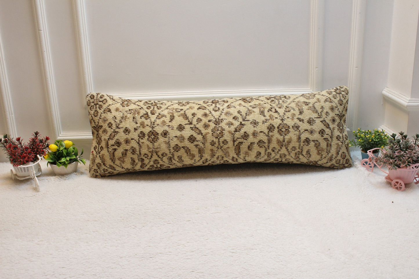 Floral Kilim Pillow Cover 12x36: Handmade Upcycled Rug