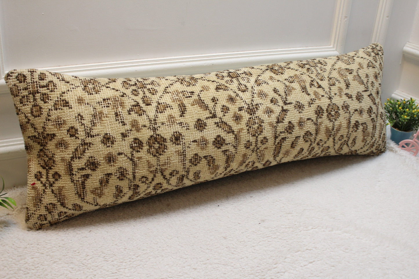 Floral Kilim Pillow Cover 12x36: Handmade Upcycled Rug