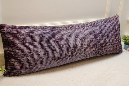 Handmade Kilim Pillow Cover: Upcycled Woven Rug, Purple Boho Decor (12x36 in)