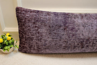 Handmade Kilim Pillow Cover: Upcycled Woven Rug, Purple Boho Decor (12x36 in)