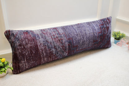 Handmade Purple Kilim Pillow Cover: Upcycled Boho Rug Pillow (12x36 in)