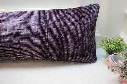 Handmade Purple Kilim Pillow Cover: Upcycled Wool Rug, 12x36 inch