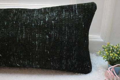 Green Turkish Rug Pillow Cover: Vintage Boho Lumbar Pillow (12x36 in)