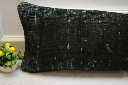 Green Turkish Rug Pillow Cover: Vintage Boho Lumbar Pillow (12x36 in)