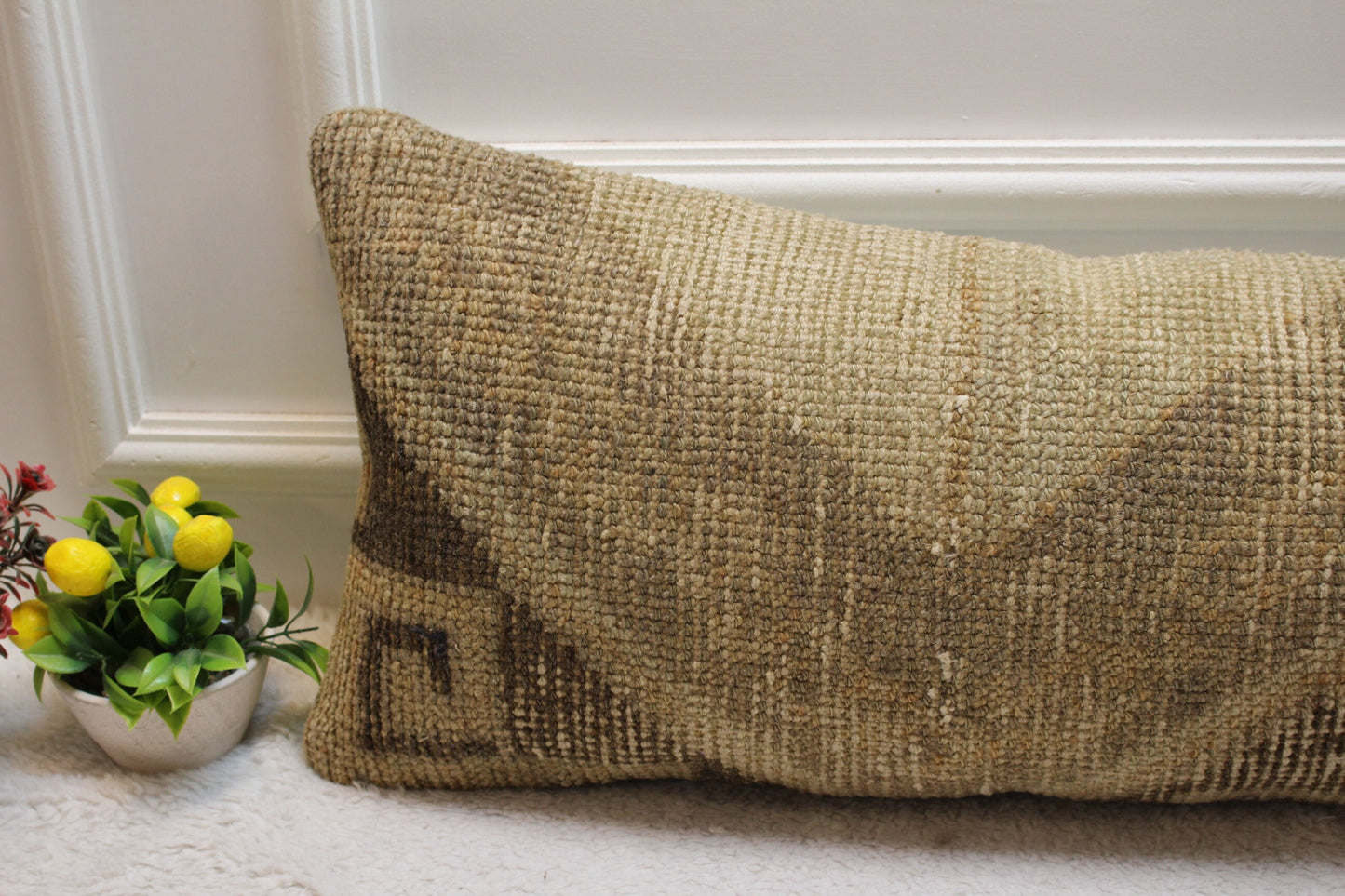 Vintage Turkish Rug Lumbar Pillow Cover: Brown Anatolian Design (12x36 in)