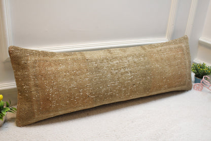 Brown Turkish Rug Pillow: Vintage Woven Lumbar Pillow Cover (12x36 in)