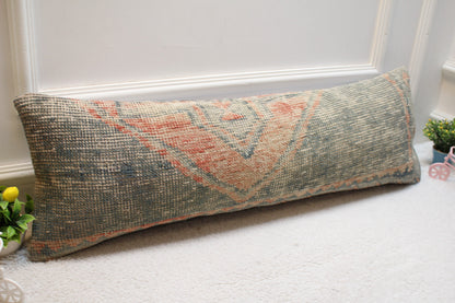 Vintage Turkish Rug Lumbar Pillow Cover: Handmade Wool, 12x36 inch