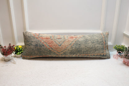 Vintage Turkish Rug Lumbar Pillow Cover: Handmade Wool, 12x36 inch
