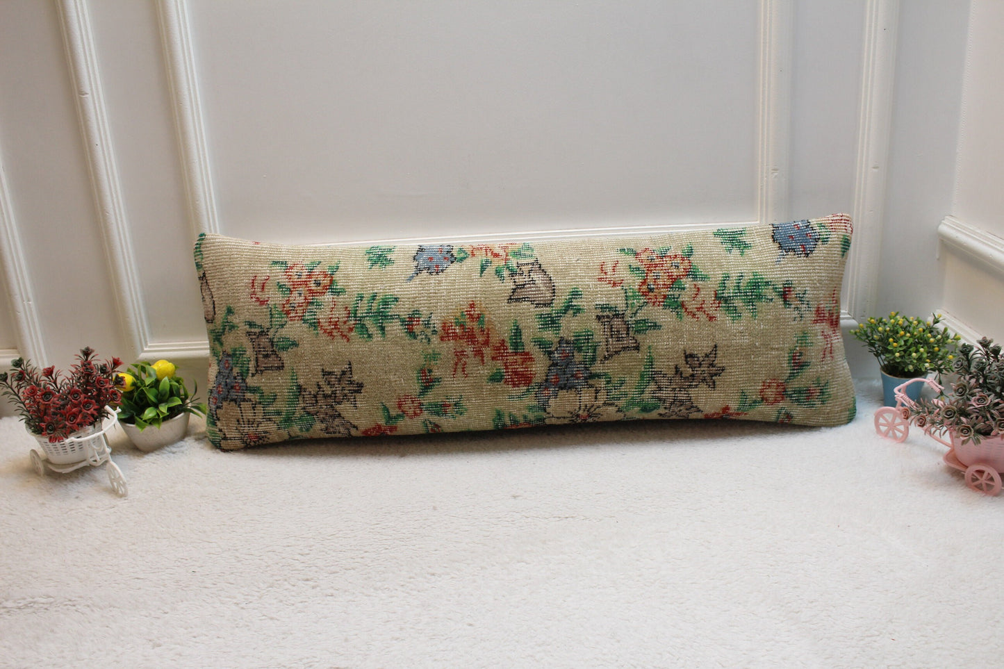 Floral Kilim Pillow Cover: Handmade Turkish Rug Pillow, 12x36 inch