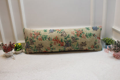 Floral Kilim Pillow Cover: Handmade Turkish Rug Pillow, 12x36 inch