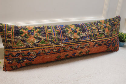 Handmade Geometric Turkish Rug Pillow: 12x36 Lumbar Cover